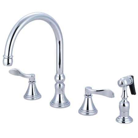 Kingston Brass Widespread Kitchen Faucet, Polished Chrome KS2791DFLBS